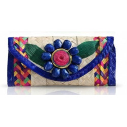 Palmblatt-Clutch mit Blume Blau