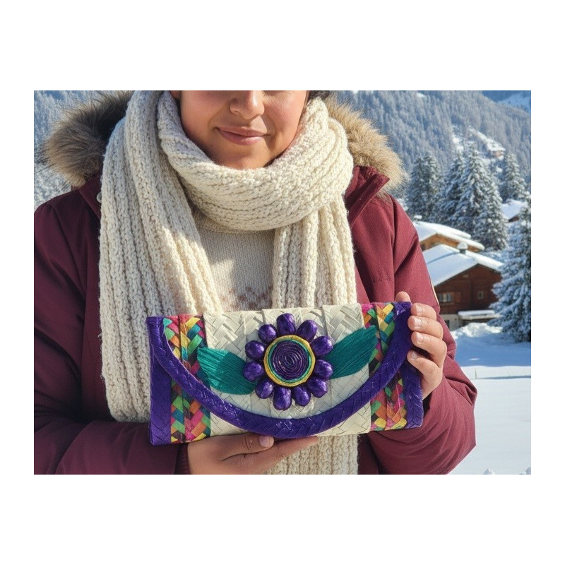 Palmblatt-Clutch mit Blume Lila