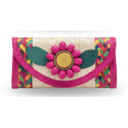 Palmblatt-Clutch mit Blume Rosa