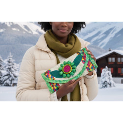 Palm Leaf Clutch with Flower Green