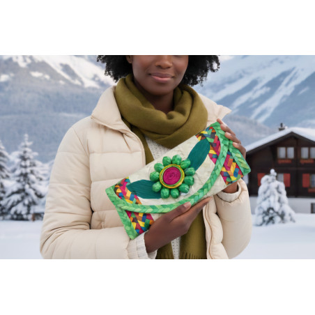 Palmblatt-Clutch mit Blume Grün