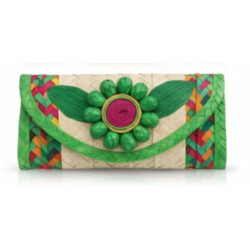 Palm Leaf Clutch with Flower Green